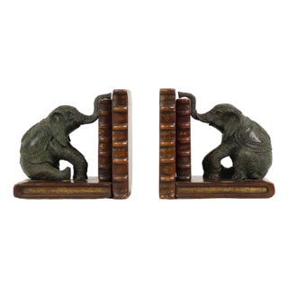Elephant Bookends in Patinated Bronze, Set of 2 For Sale