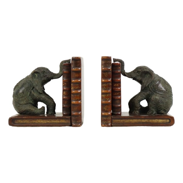 Elephant Bookends in Patinated Bronze, Set of 2 For Sale