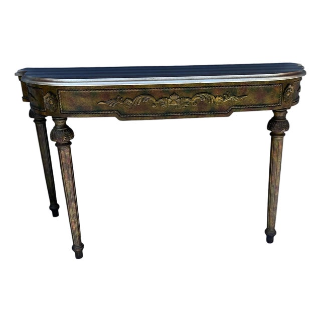 Vintage French Louis XVI Style Verdigris Demilune Console Table For Sale