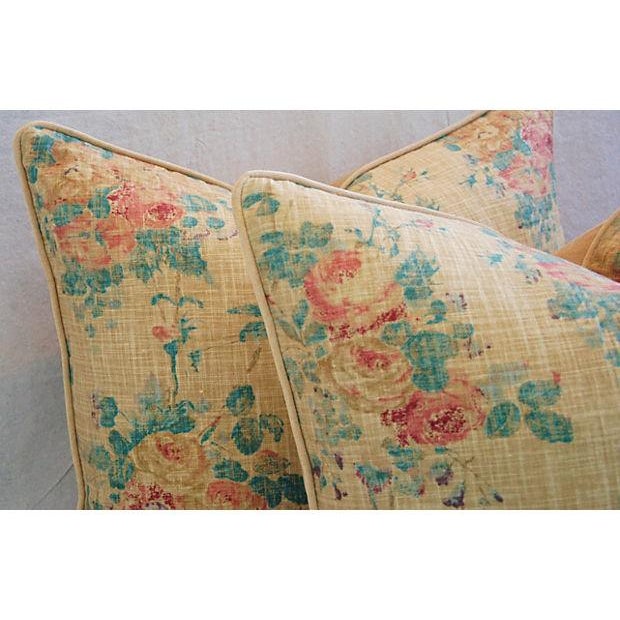 Ralph Lauren Floral Linen & Velvet Feather/Down Pillows 24" Square Pair Chairish