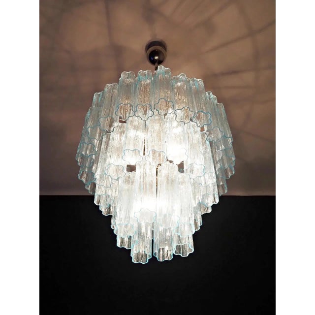 Three-Tier Murano Glass Tube Chandelier in Blue Glasses For Sale - Image 9 of 10