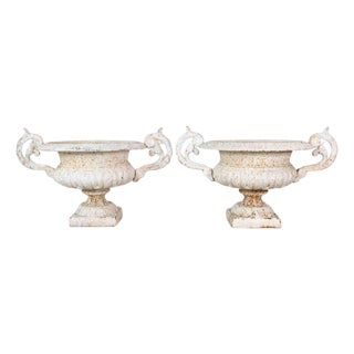 Pair of English 19th Century Cast-Iron Garden Urns For Sale