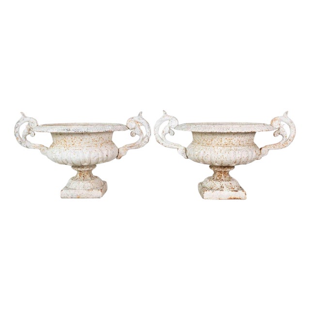 Pair of English 19th Century Cast-Iron Garden Urns For Sale