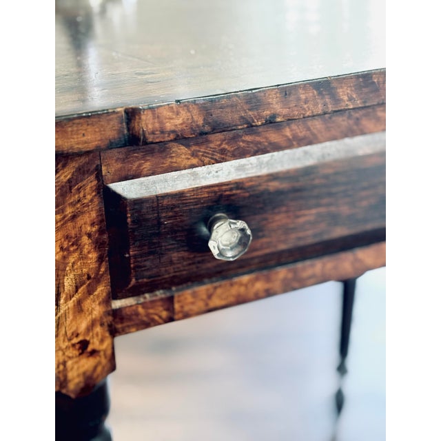 Wood Antique Nightstand 1850s American Empire Walnut Drop Leaf Spool Leg Table For Sale - Image 7 of 8
