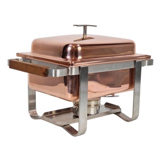 Vintage Copper-Plated Stainless Steel Spring Chafing Dish, Switzerland, 1980s For Sale