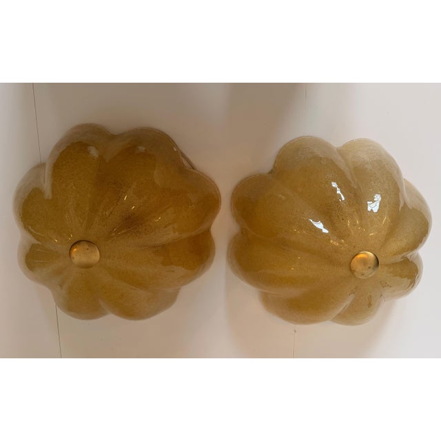 1980s 1980s Mid-Century Modern Golden Murano Glass Floral Flush Lamps - a Pair For Sale - Image 5 of 16