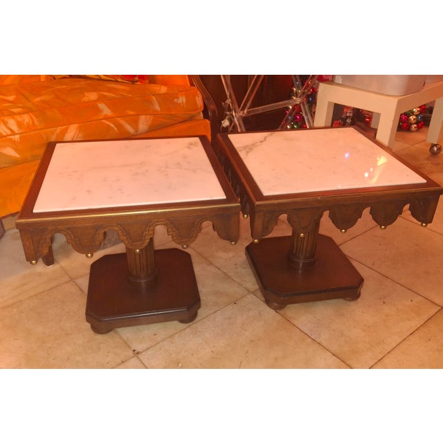 Pair 1910-20 Venetian Regency Carved Mahogany with Gilt and marble Topped Accent/ Side Table. This pair is stunning! Put...