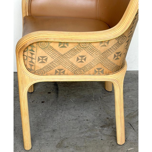 Pair of Karl Rausch for Baker "Linea Cara" Split-Reed Rattan & Leather Armchairs For Sale - Image 9 of 17