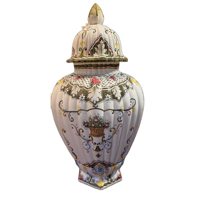 Monumental Signed Italian Hand-Painted Porcelain Lidded Urn by M. Dalla Costa, 35" For Sale - Image 9 of 12