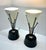 1950s Pair of Vintage Mid-Century Modern Atomic Torchiere Table Lamps – Black & Brass – Cream Cone Shades For Sale - Image 4 of 11