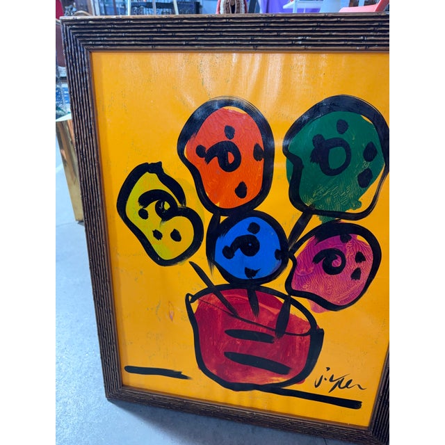 2000 - 2009 PeterKeil Signed Original Unique Flowers Neon Orange Paper Framed Rare 24x32 For Sale - Image 5 of 5