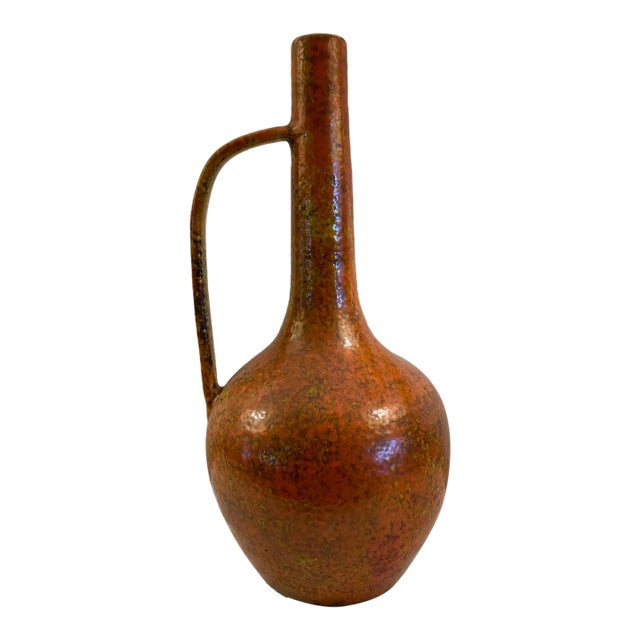 Mid Century West German Volcano Orange Jug For Sale