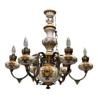 Vintage 1940s Tuscan Italian Hand Painted Chandelier For Sale