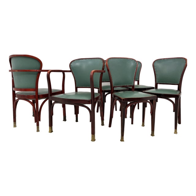 Vienna Secession Chairs and Armchairs by Gustav Siegel for Jacob & Josef Kohn, 1890s, Set of 6 For Sale