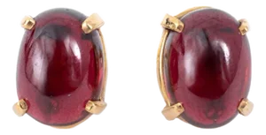 14k Yellow Gold & Red Glass Cabochon Earrings