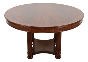 Henkel Harris Empire Banded Flame Mahogany Pedestal Extension Dining Table, Newly Refinished