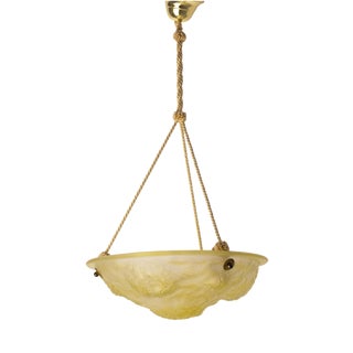 Molded Glass Bowl Pendant Light with Floral Design, 1890s For Sale