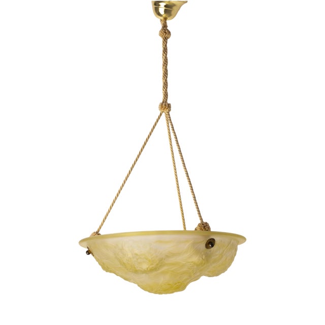 Molded Glass Bowl Pendant Light with Floral Design, 1890s For Sale