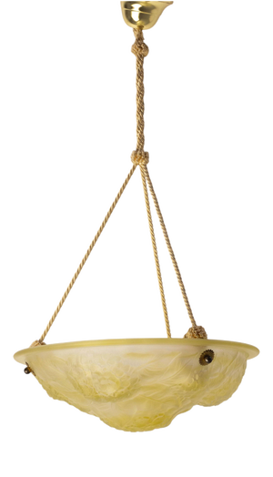 Molded Glass Bowl Pendant Light with Floral Design, 1890s