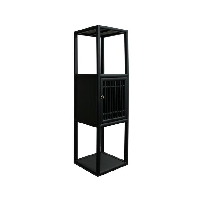 Chinese Chinese Black Slim Narrow Open Display Storage Corner Cabinet For Sale - Image 3 of 4