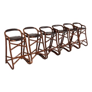 Mid-Century Bamboo Bar Stools from Horsnæs, Denmark, 1970, Set of 6 For Sale