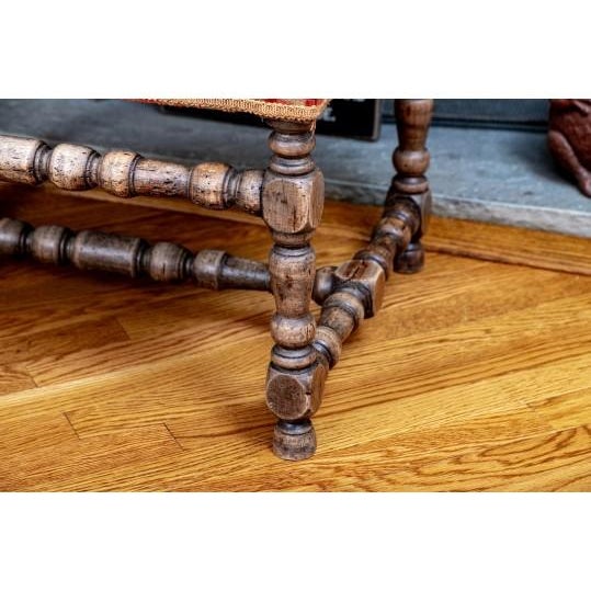 Vintage Spool Leg Bench Upholstered in Animal Fabric For Sale - Image 4 of 5