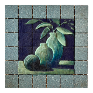 Joseph MarescaJoseph Maresca Encaustic Wax Oil Painting and Tile On Board Still Life w Fruit, 1993