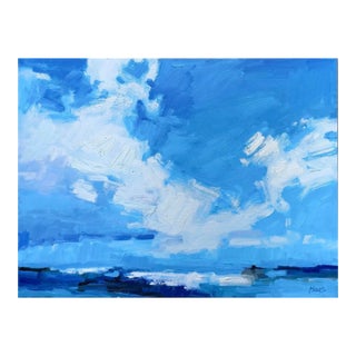 Contemporary Blue Sky Clouds Seascape Oil Painting For Sale