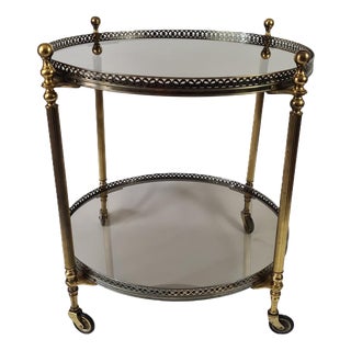 French Bar Table in Brass with Mirror-Finished Glass, 1960s For Sale