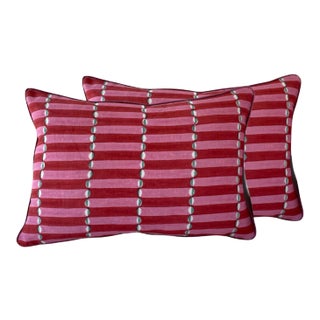 Early 21st Century Schumacher Luna Pink & Red Rectangle Pillows- a Pair For Sale