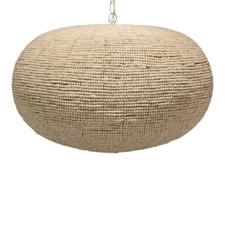 Jamie Young Whirlpool Iron & Wood Bead Pendant For Sale