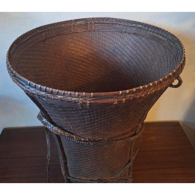 Antique Khmu Tribal Hand-Woven Carrying Basket, Laos For Sale - Image 9 of 13
