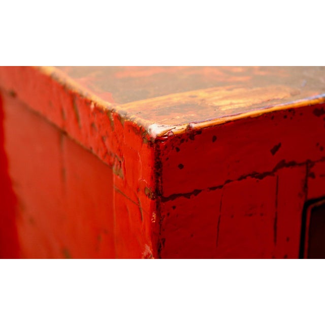 Antique Chinese Low Red Elmwood Cabinet For Sale - Image 10 of 12