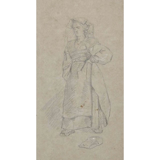 Eugène Giraud, The Maidservant, Original Drawing in Pencil, Late 19th-Century For Sale - Image 3 of 3