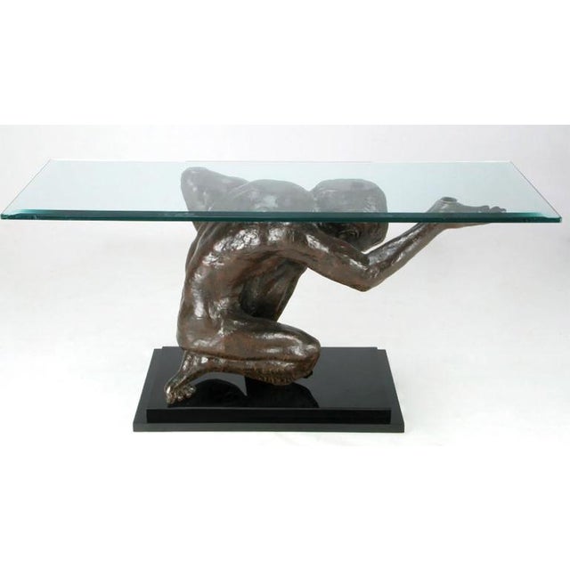 Lifesize Bronze Finish Atlas Sculpture Console Table Chairish