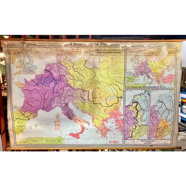 Mid-Century Modern German Fabric, Paper & Pine Map, 1950s For Sale - Image 3 of 16