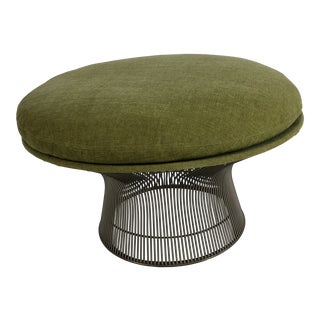 Mid 20th Century Ottoman Reupholstered in Green Chenille Attributed to Warren Platner For Sale