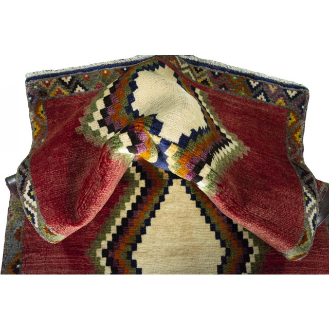 Hand-Knotted Gabbeh Rug with Geometric Medallion For Sale - Image 9 of 11