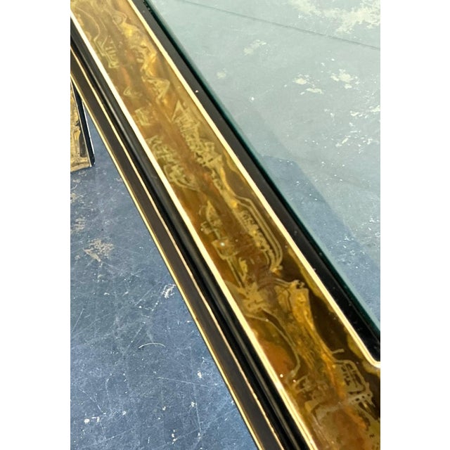 Vintage Acid Etched Brass and Glass Dining Table After Bernhard Rohne For Sale - Image 11 of 14