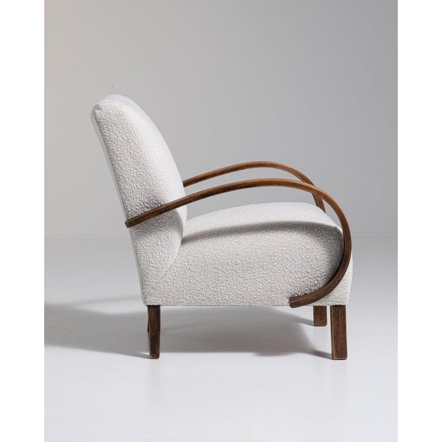 Mid 20th Century 20th Century Czech Republic Warm Ivory Boucle Bentwood-Arm Lounge Chair For Sale - Image 5 of 11