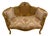 Louis XV Settee – Gold Leaf Frame With Elegant Light Brown Damask Upholstery & Accent Cushions For Sale