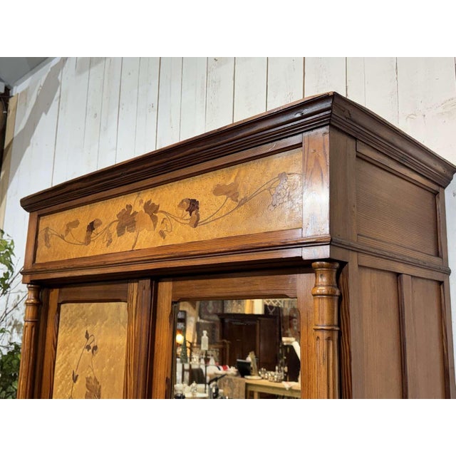 20th Century Art Nouveau Wardrobe in Pitch Pine and Speckled Maple Burl For Sale - Image 10 of 18