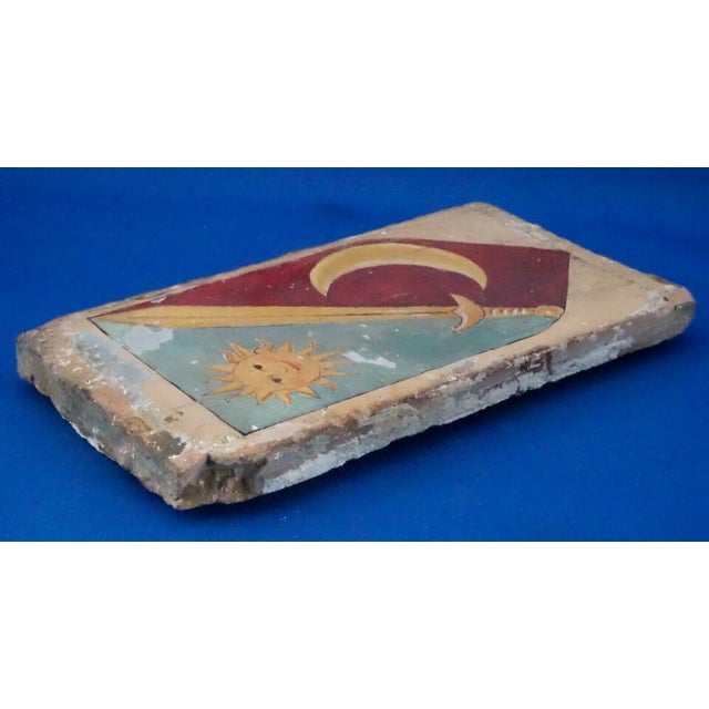 16th Century Renaissance Ceramic Tile with Heraldic Coat of Arms with Sun and Moon from the Abbey of Mirasole Milan, Italy For Sale - Image 13 of 18