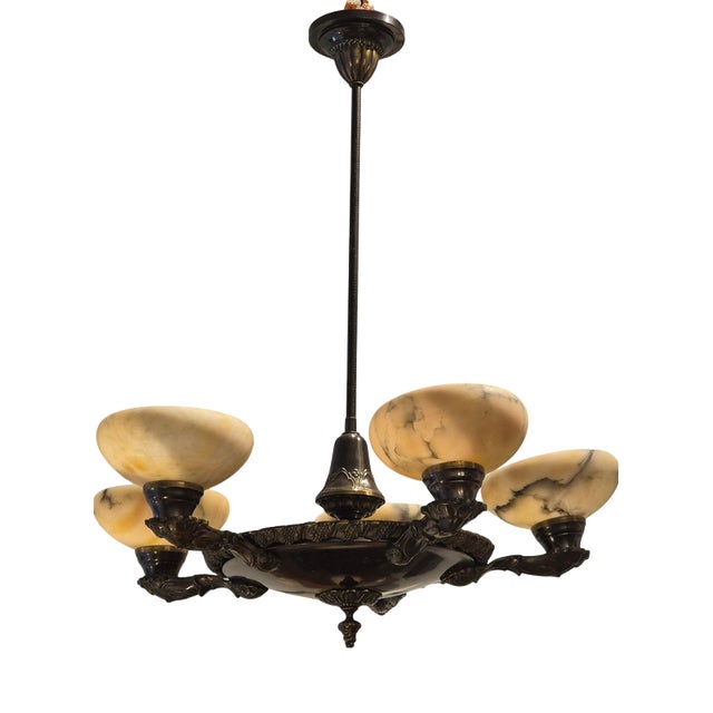 Decorative Pendant Light in Bronze and Alabaster, 1890s For Sale