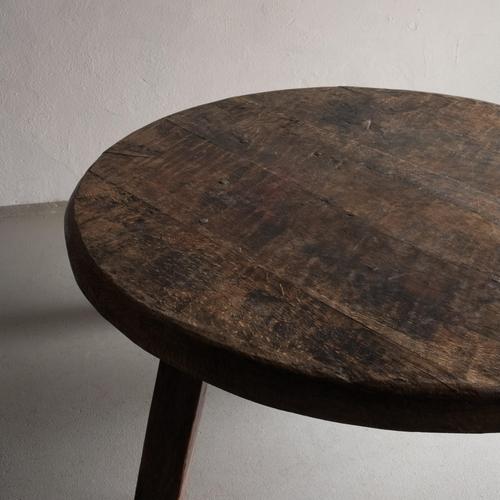 Brutalist Round Oak Coffee Table, Belgium, 1950s For Sale - Image 6 of 11