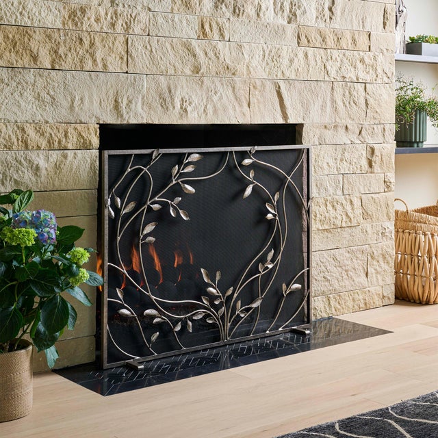 Not Yet Made - Made To Order Aged Silver Swirling Jasmine Vines Fireplace Screen For Sale - Image 5 of 9