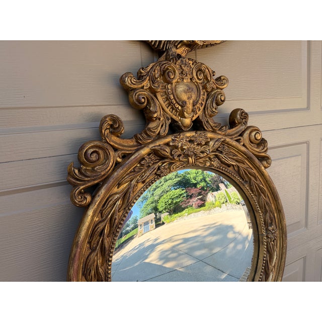 Mid 20th Century Large Federal Giltwood Eagle Convex Mirror, 20th Century For Sale - Image 5 of 14
