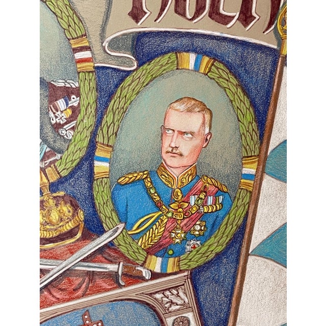 1960s Original Royal Bavarian Infantry Body Regiment Heraldic Army Pencil Drawing Art For Sale - Image 9 of 12