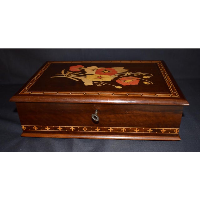 Wooden Inlaid Jewelry Box Vintage Henrique Michels Inlaid Floral Marquetry For Sale - Image 13 of 16