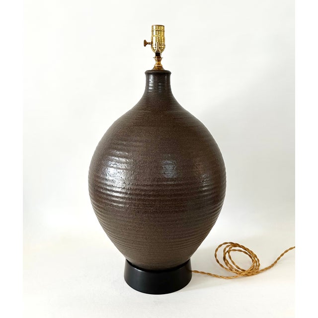 1960s 1960s Mid Century Modern Extra Large Hand Thrown Stoneware Lamp For Sale - Image 5 of 18